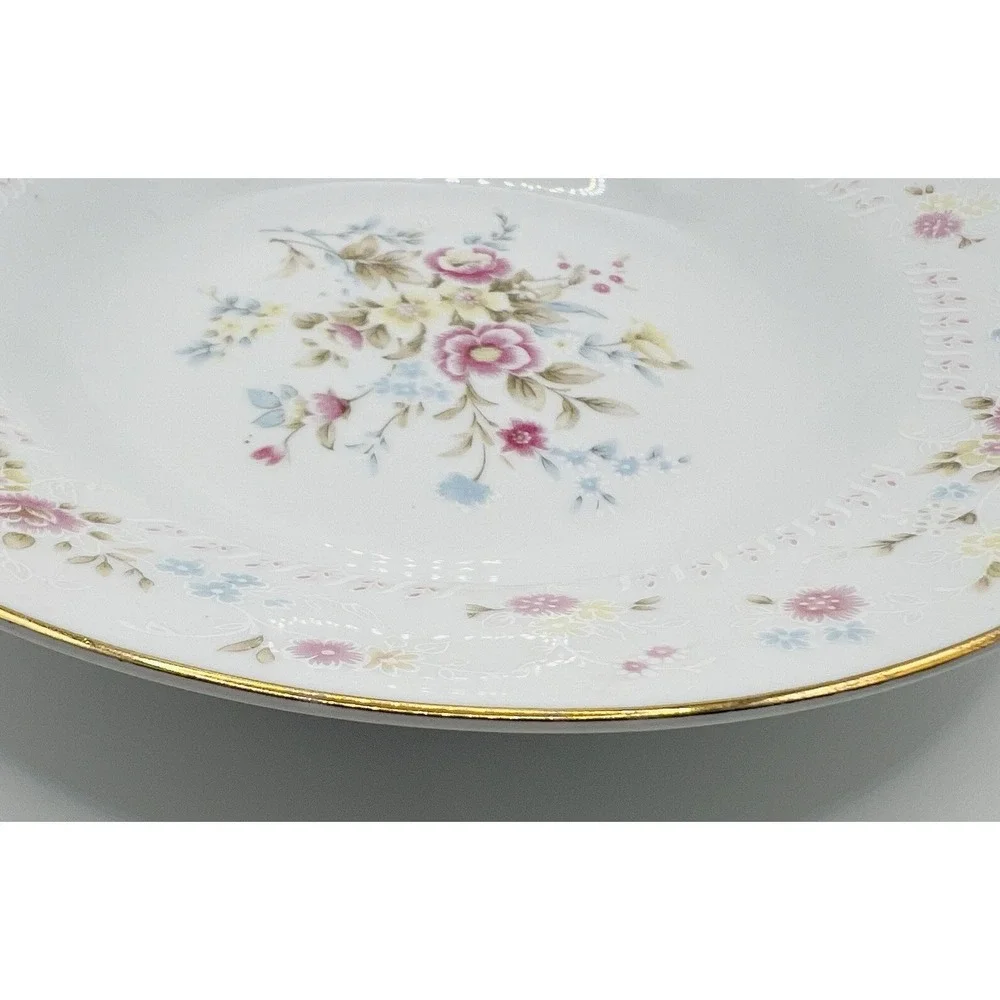 Home Styles Floral Soup Salad Bowl Fine China Gold Trim White Cottagecore